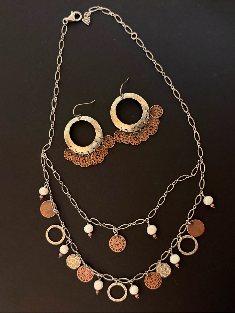 Silpada Two-Tone Copper and Silver Layered Necklace with Hook Earrings